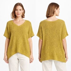 EILEEN FISHER Sweater Womens XS Chartreuse Linen Blend Minimalist Quiet Luxury